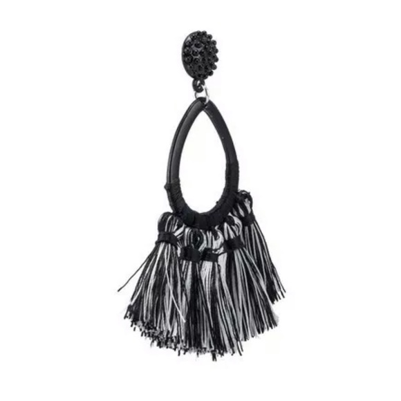 SUGARFIX by BaubleBar Black Mixed Hoop Tassel Earrings Nickel Free - Picture 3 of 4
